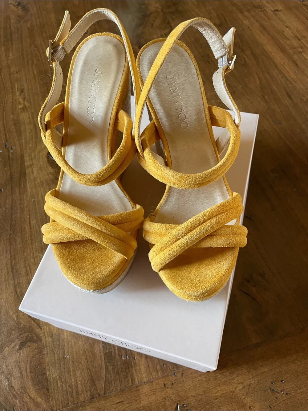 JIMMY CHOO Yellow Nadym Nomad Suede Espadrille Sandals 36.5